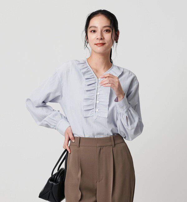 BEAUTY&YOUTH UNITED ARROWS「【WEB限定 Wardrobe DAILY MINIMAL】フリル Vネックブラウス ウォッシャブル」|シャツ・ブラウス|
