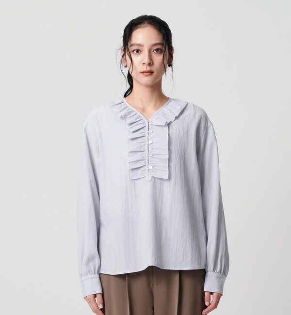 BEAUTY&YOUTH UNITED ARROWS「【WEB限定 Wardrobe DAILY MINIMAL】フリル Vネックブラウス ウォッシャブル」|シャツ・ブラウス|