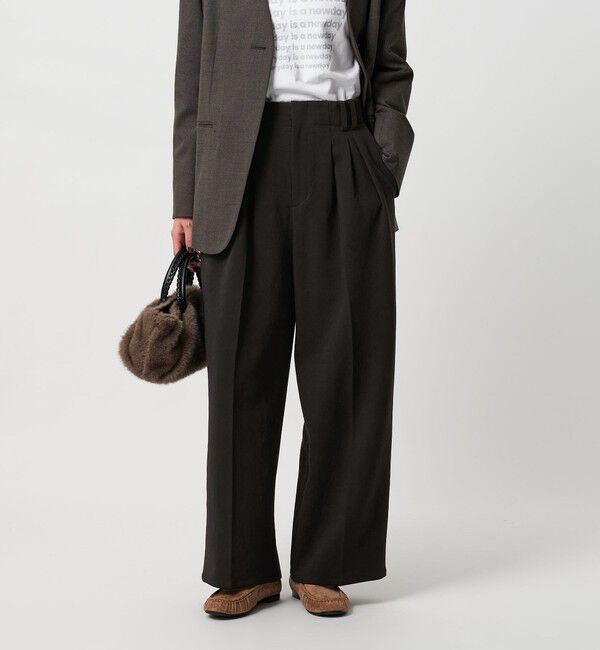 BEAUTY&YOUTH UNITED ARROWS「【WEB限定 Wardrobe DAILY MINIMAL】ウールライク ランダムタック ワイドパンツ ウォッシャブル」|スラックス|BLACK