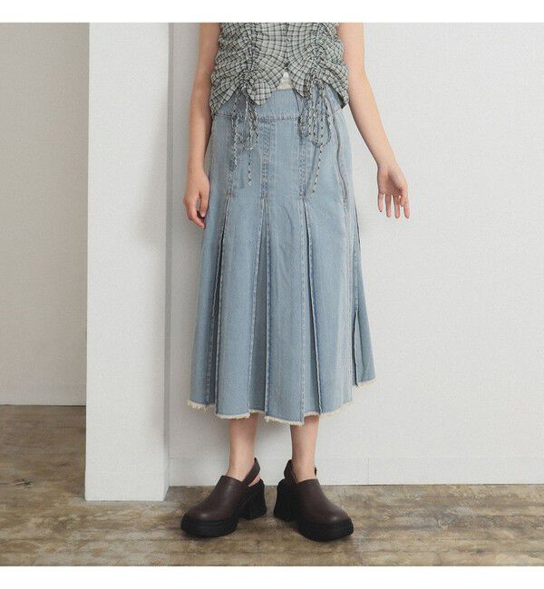 Ray BEAMS 「デニム タック ミディアム スカート」|スカート|BLUE