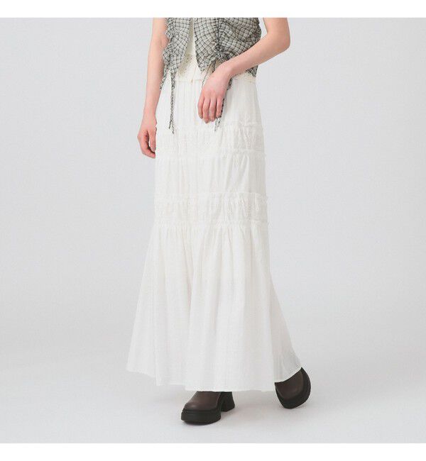 Ray BEAMS 「レース キリカエ ティアード スカート」|スカート|WHITE