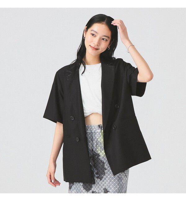 Ray BEAMS 「ラペル ドット ハーフスリーブ ジャケット」|テーラードジャケット|BLACK
