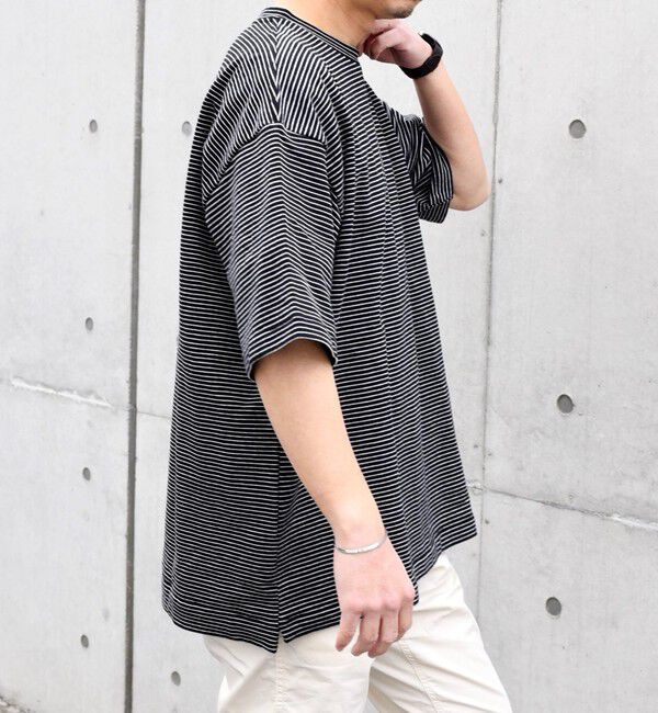 SHIPS any「SHIPS any: マイクロボーダー ミニ裏毛 ライト スウェット ライク Tシャツ◇」|Tシャツ・カットソー|