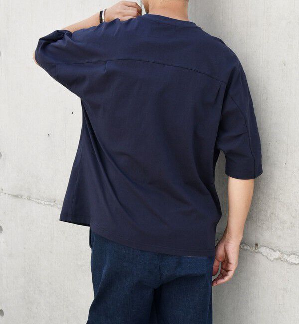 SHIPS any「SHIPS any: バックサイド / スリーブ プリーツ スケアスリーブ ワイド Tシャツ◇」|Tシャツ・カットソー|ネイビー
