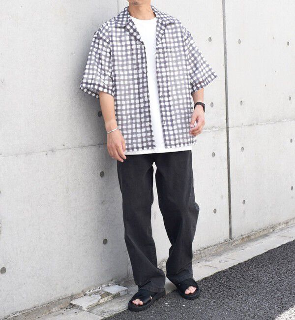 SHIPS any「SHIPS any: メッシュ オンブレチェック / ウェーブ パターン オープンカラー シアー シャツ◇」|シャツ・ブラウス|