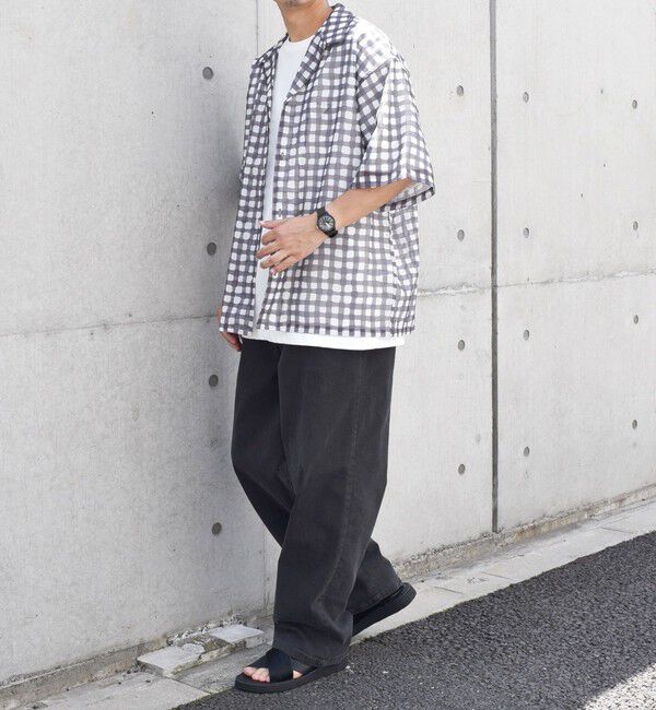 SHIPS any「SHIPS any: メッシュ オンブレチェック / ウェーブ パターン オープンカラー シアー シャツ◇」|シャツ・ブラウス|