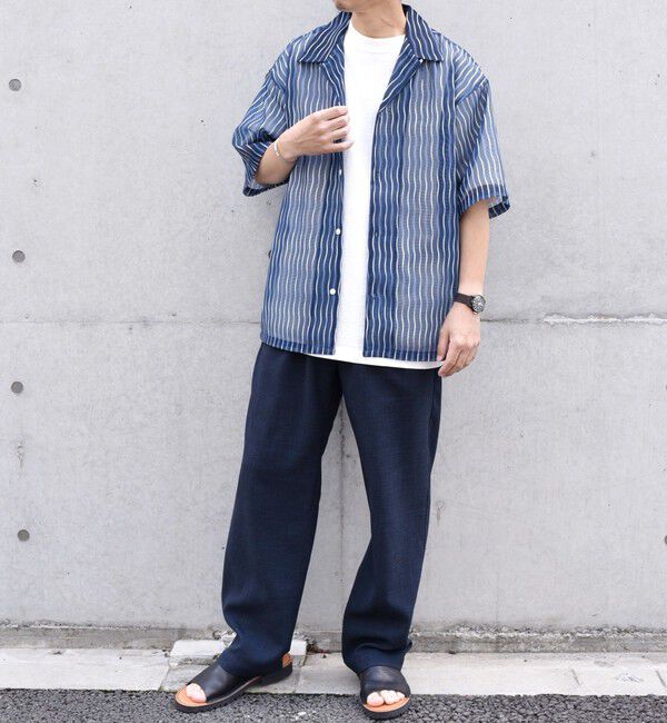 SHIPS any「SHIPS any: メッシュ オンブレチェック / ウェーブ パターン オープンカラー シアー シャツ◇」|シャツ・ブラウス|