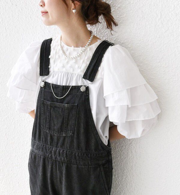 SHIPS for women「【WEB限定】〈手洗い可能〉ドット ジャカード コンビ フリル ブラウス」|シャツ・ブラウス|