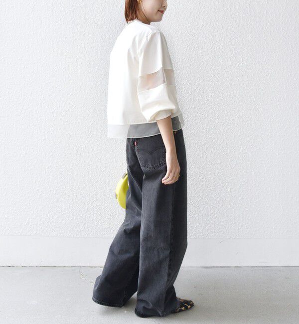 SHIPS for women「〈手洗い可能〉シアー コンビ プルオーバー ロング スリーブ」|Tシャツ・カットソー|