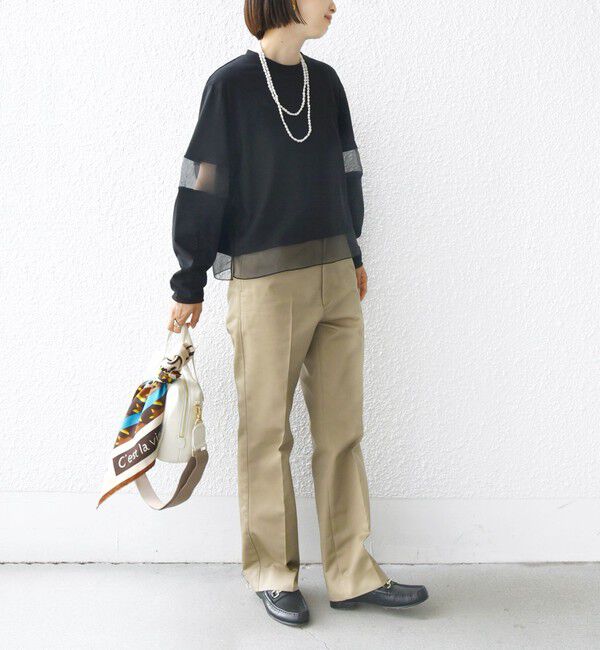 SHIPS for women「〈手洗い可能〉シアー コンビ プルオーバー ロング スリーブ」|Tシャツ・カットソー|