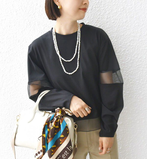 SHIPS for women「〈手洗い可能〉シアー コンビ プルオーバー ロング スリーブ」|Tシャツ・カットソー|