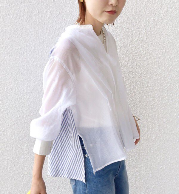 SHIPS for women「【WEB限定】〈手洗い可能〉異素材 ウエスト タック ブラウス」|シャツ・ブラウス|