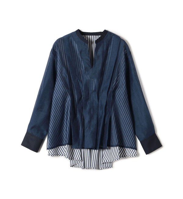 SHIPS for women「【WEB限定】〈手洗い可能〉異素材 ウエスト タック ブラウス」|シャツ・ブラウス|