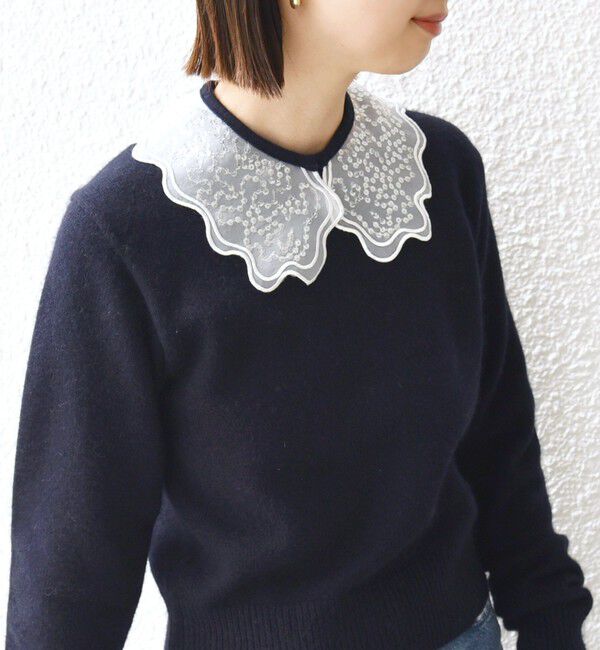 SHIPS for women「【WEB限定】〈手洗い可能〉布帛 襟付き ニット プルオーバー」|ニット・セーター|