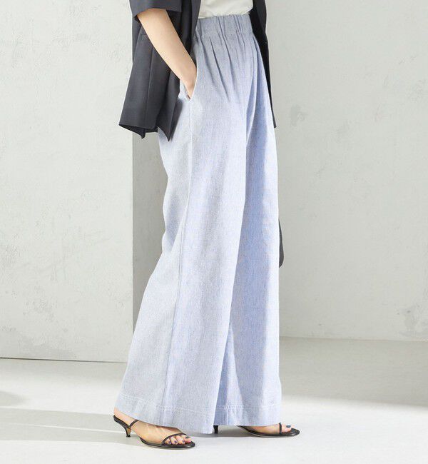SHIPS for women「〈接触冷感・手洗い可能〉麻混 シャンブレー ウエスト ゴム ワイド パンツ」|その他|