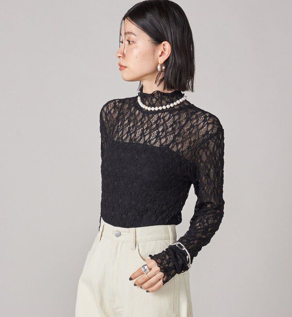 SHIPS for women「SHIPS NINE CASE:〈手洗い可能〉シアー レース ハイネック プルオーバー」|Tシャツ・カットソー|
