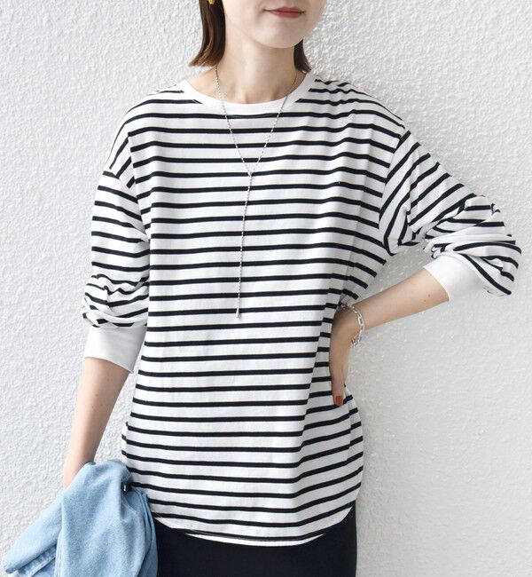 SHIPS for women「コットン 天竺 ラウンド ヘム 袖 リブ カットソー」|Tシャツ・カットソー|