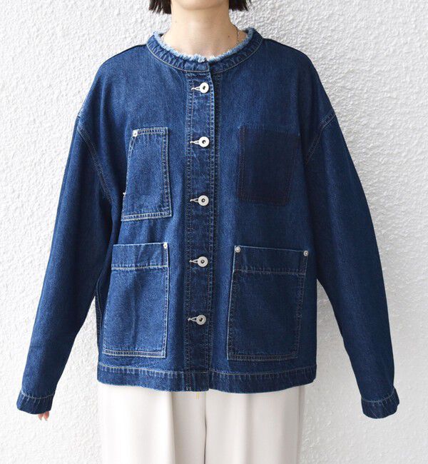 SHIPS for women「【WEB限定】〈洗濯機可能〉ノーカラー デニム カバー オール」|デニムジャケット|