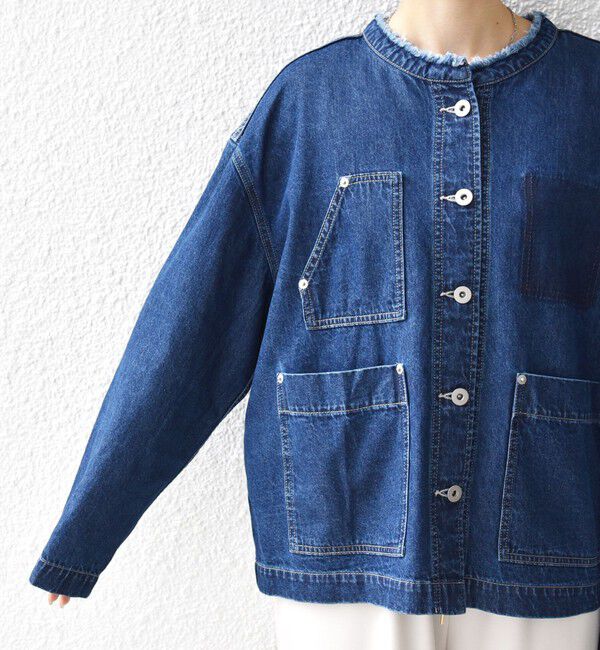 SHIPS for women「【WEB限定】〈洗濯機可能〉ノーカラー デニム カバー オール」|デニムジャケット|