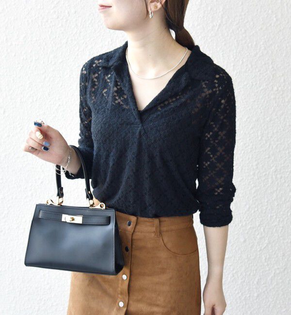 SHIPS any「SHIPS any:〈手洗い可能〉起毛 レース 開襟 スキッパー プルオーバー」|Tシャツ・カットソー|