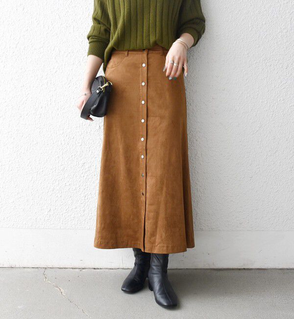 SHIPS any「SHIPS any: ポリエステル スエード フロント ボタン Aライン スカート」|スカート|