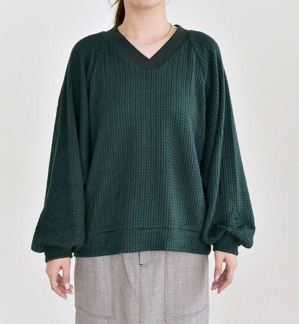 quaranciel「quaranciel:〈手洗い可能〉ケーブル ジャージー Vネック プルオーバー」|Tシャツ・カットソー|