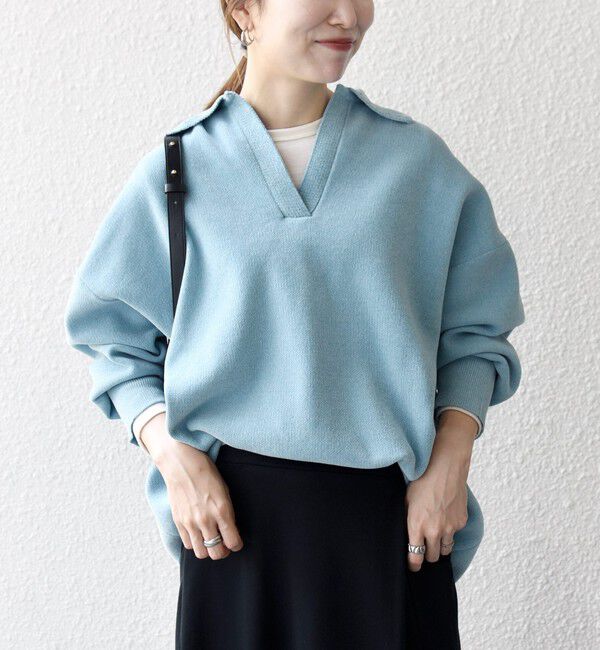 SHIPS any「SHIPS any:〈手洗い可能〉モールヤーン スキッパー ポロ ニット プルオーバー」|ニット・セーター|