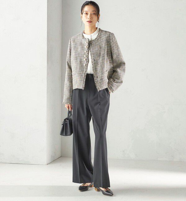 SHIPS for women「トライスピン 杢 ツイード パール モチーフ ボタン ジャケット（セレモニー対応可）」|ノーカラージャケット|