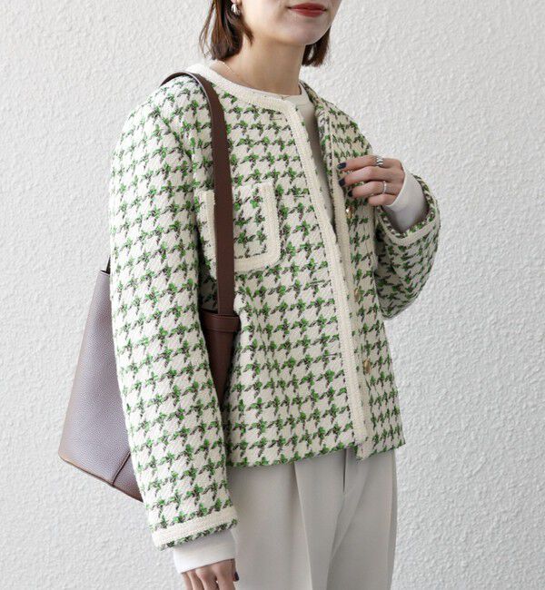 SHIPS any「SHIPS any: ツイード  パイピング ノーカラー ジャケット」|ノーカラージャケット|