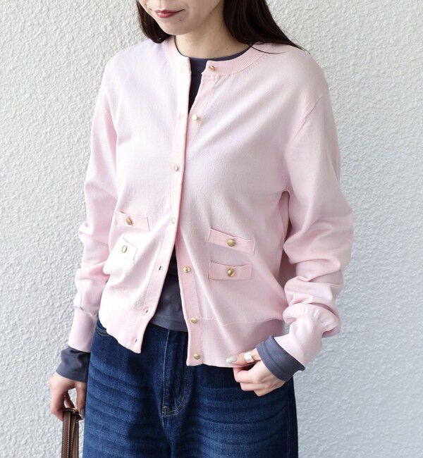 SHIPS Colors 「SHIPS Colors:〈接触冷感・手洗い可能〉14ゲージ クルーネック カーディガン◇」|カーディガン|ピンク