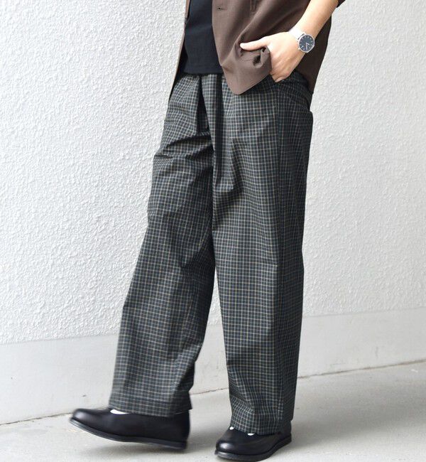 SHIPS any「SHIPS any:〈洗濯機可能〉マイクロ チェック イージー パンツ(セットアップ対応)◇」|チノ|オリーブ