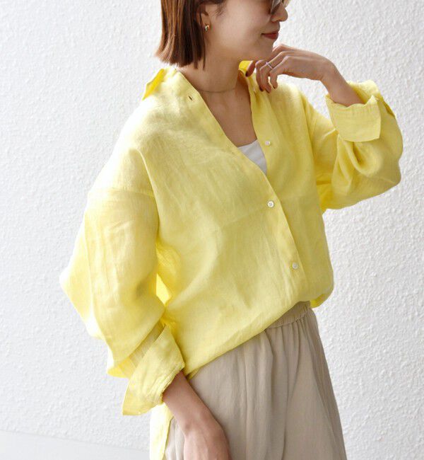 SHIPS any「《予約》SHIPS any:〈洗濯機可能〉リネン レギュラーカラー ルーズ 刺繍 シャツ」|シャツ・ブラウス|