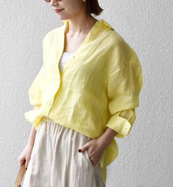 SHIPS any「《予約》SHIPS any:〈洗濯機可能〉リネン レギュラーカラー ルーズ 刺繍 シャツ」|シャツ・ブラウス|