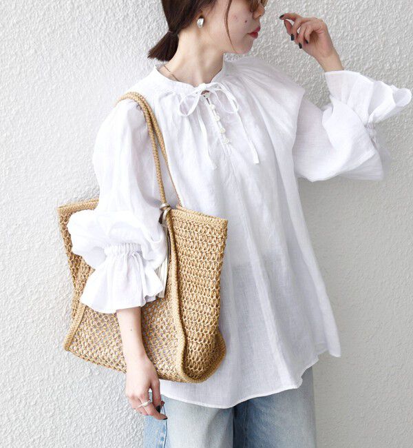 SHIPS any「《予約》SHIPS any:〈洗濯機可能〉リネン ボリューム スリーブ フレア ブラウス」|シャツ・ブラウス|