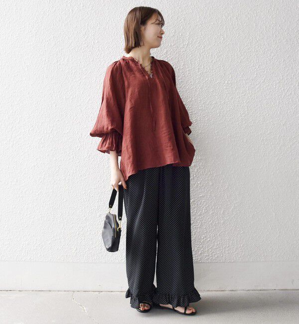 SHIPS any「《予約》SHIPS any:〈洗濯機可能〉リネン ボリューム スリーブ フレア ブラウス」|シャツ・ブラウス|