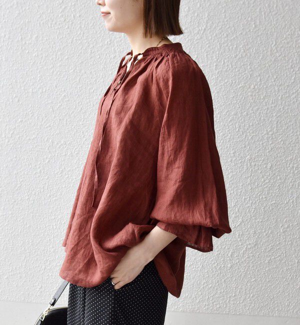 SHIPS any「《予約》SHIPS any:〈洗濯機可能〉リネン ボリューム スリーブ フレア ブラウス」|シャツ・ブラウス|