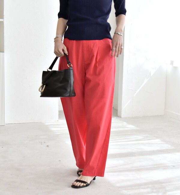 quaranciel「《予約》quaranciel:〈洗濯機可能〉コットン ベルト ハイウエスト テーパード パンツ」|チノ|