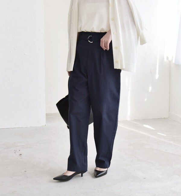 quaranciel「《予約》quaranciel:〈洗濯機可能〉コットン ベルト ハイウエスト テーパード パンツ」|チノ|