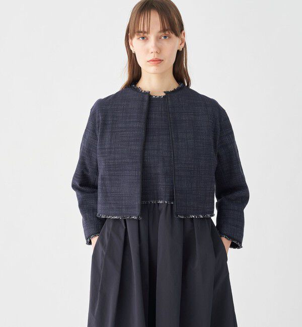 Ballsey「ロングスラブツイード クルーネックジャケット」|ノーカラージャケット|