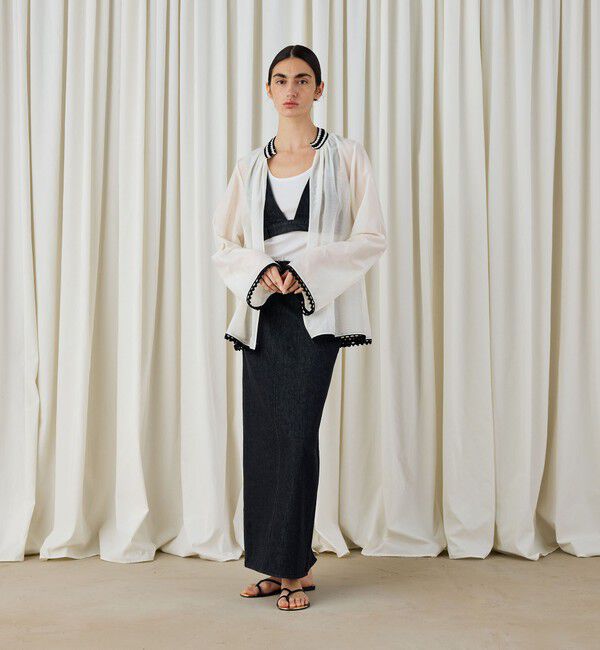 DES PRES「ブラックデニム ブラレット付きマキシスカート」|タイト|