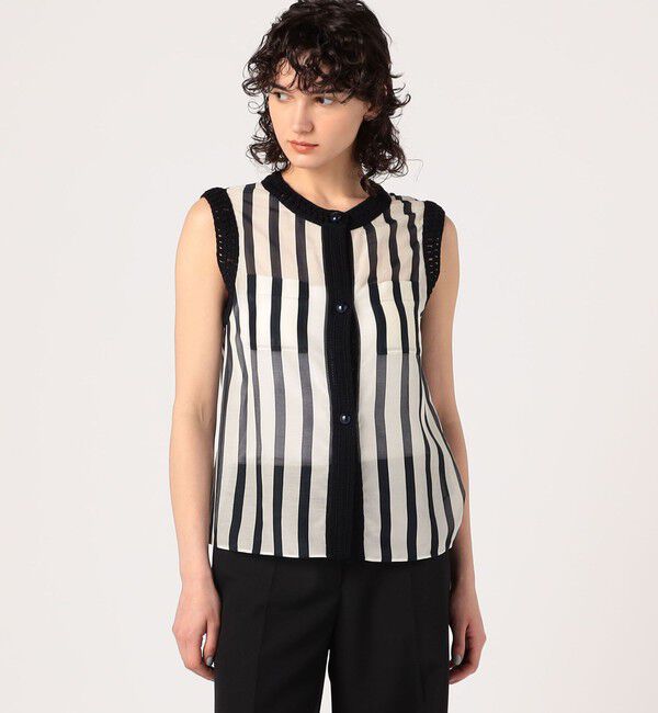 DES PRES「コットンシルクローンストライプ スリーブレスジレ」|シャツ・ブラウス|