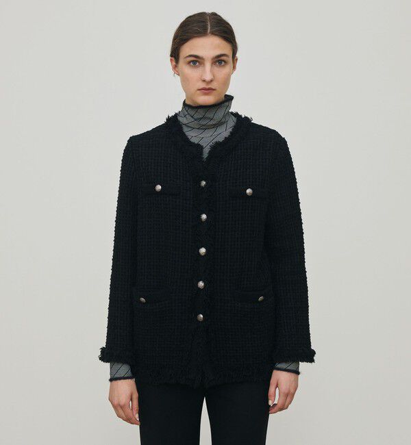 DES PRES「ツイードフリンジ 4ポケットジャケット」|ノーカラージャケット|