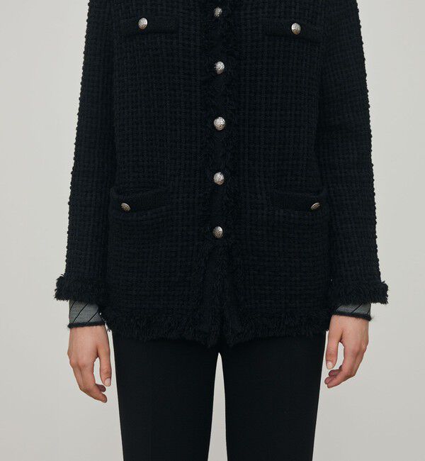 DES PRES「ツイードフリンジ 4ポケットジャケット」|ノーカラージャケット|