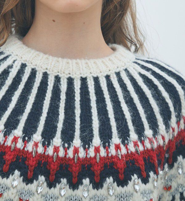 MACPHEE「ビジュージャカード クルーネックプルオーバー」|ニット・セーター|