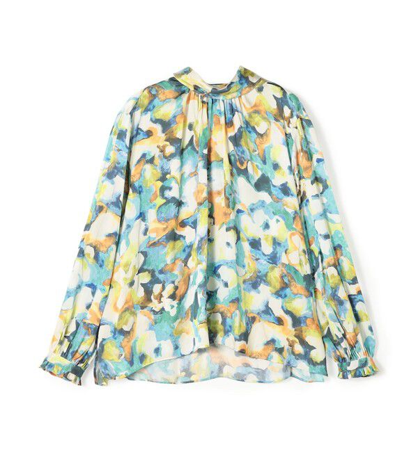 Ballsey「ミスティーフラワープリント バックリボンブラウス」|シャツ・ブラウス|64 ブルー系