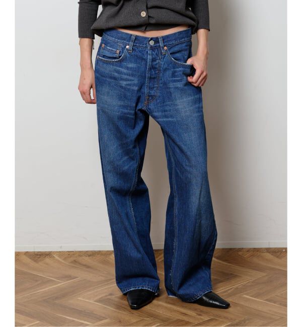  「レースアップデニムパンツ」|デニム|ネイビー