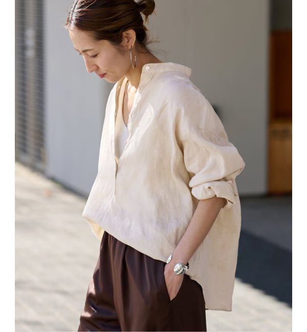 FRAMeWORK「≪追加≫フレンチリネンバンドカラーシャツ」|シャツ・ブラウス|