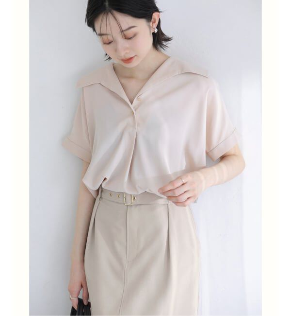  「《予約》【洗える】スキッパーカラーフレンチシャツ」|シャツ・ブラウス|