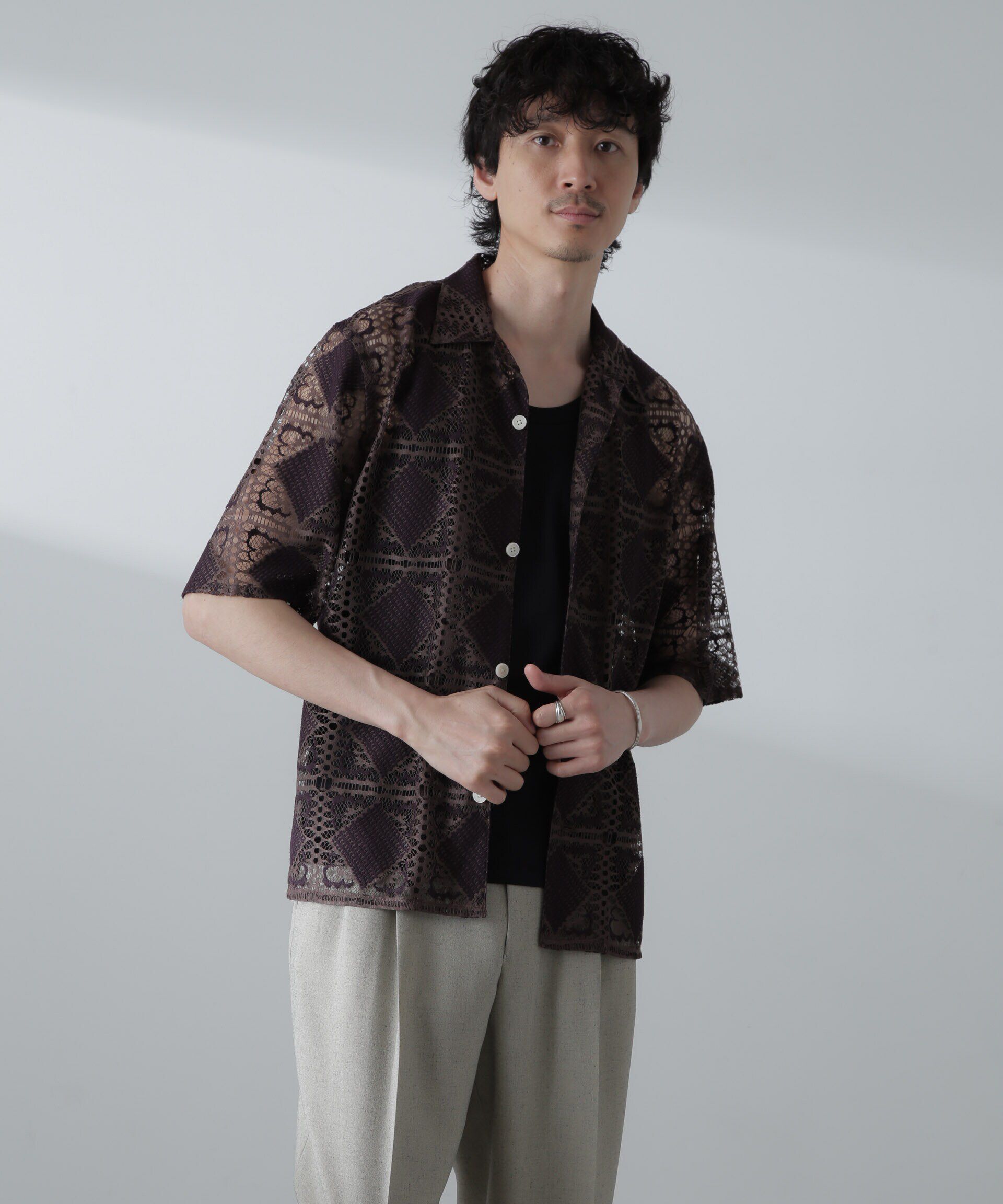 nano･universe「カットブローシェレースオープンカラーシャツ」|シャツ・ブラウス|