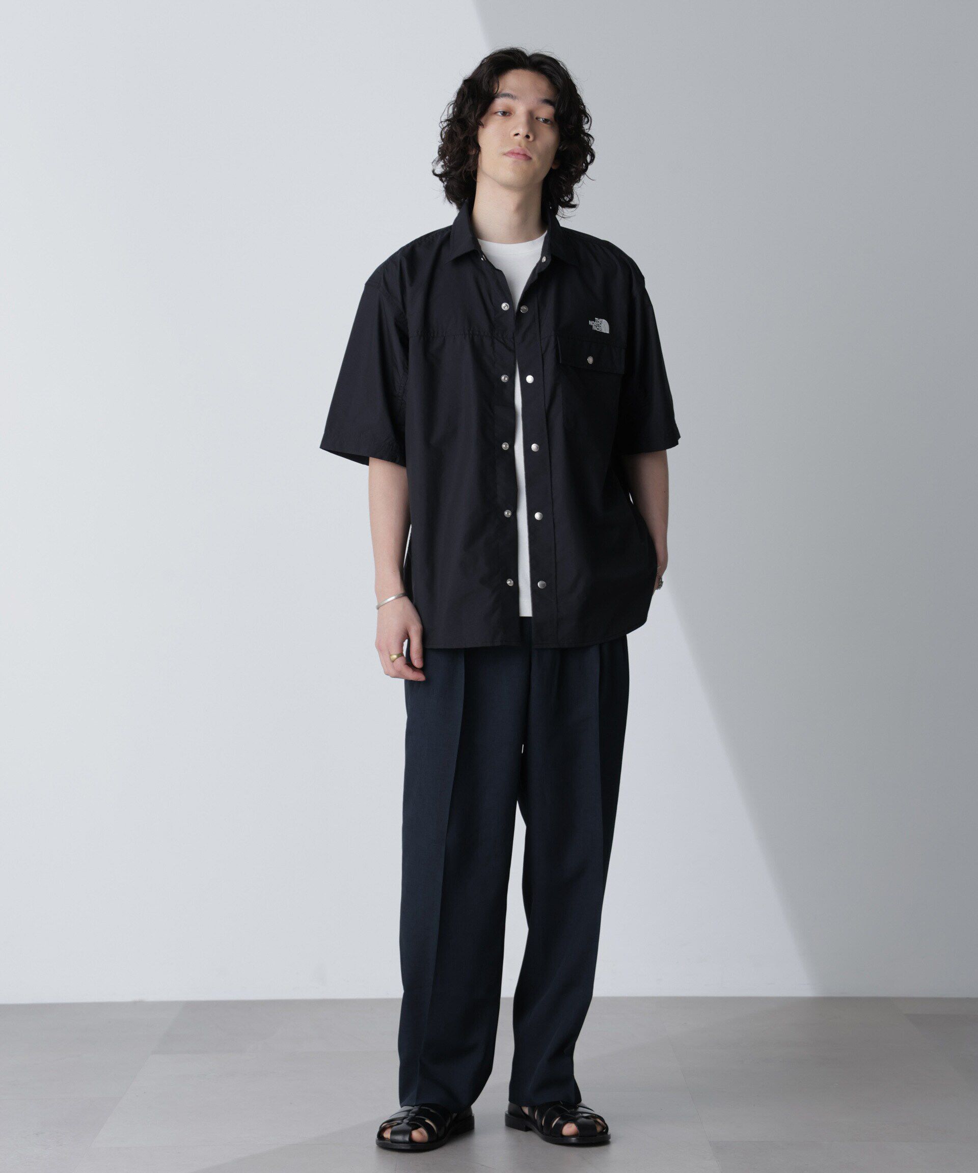 nano･universe「テックリネンリラックスタックテーパードパンツ（セットアップ可）」|チノ|